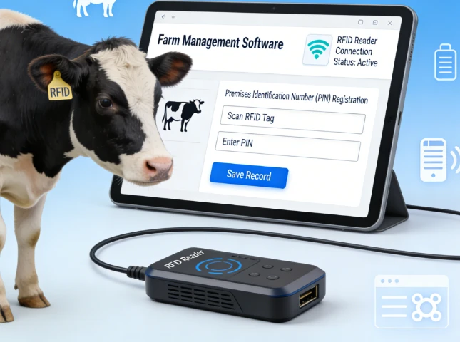 Farm management software integration with RFID reader for livestock Premises Identification Number registration Farm management software integration with RFID reader for livestock Premises Identification Number registration